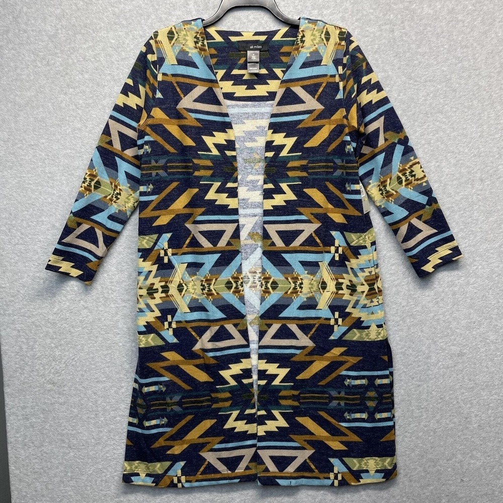 Ali Miles Southwest Open Front Duster Top Womens Medium Blue Long‎ Sleeve Blouse